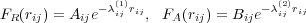                (1)                  (2)
FR (rij) = Aije- λij rij, FA (rij) = Bije-λij rij
