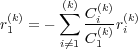        (∑k)C (k)
r(k1)= -    --i(k)r(ik)
       i⁄=1C 1

